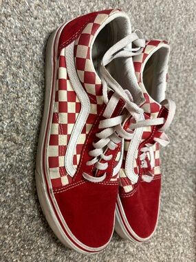 Red and White Checkerboard Low Top Vans